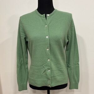 LANDS END 100% CASHMERE Green Women's Sweater cardigan PS PERFECT FLAWLESS